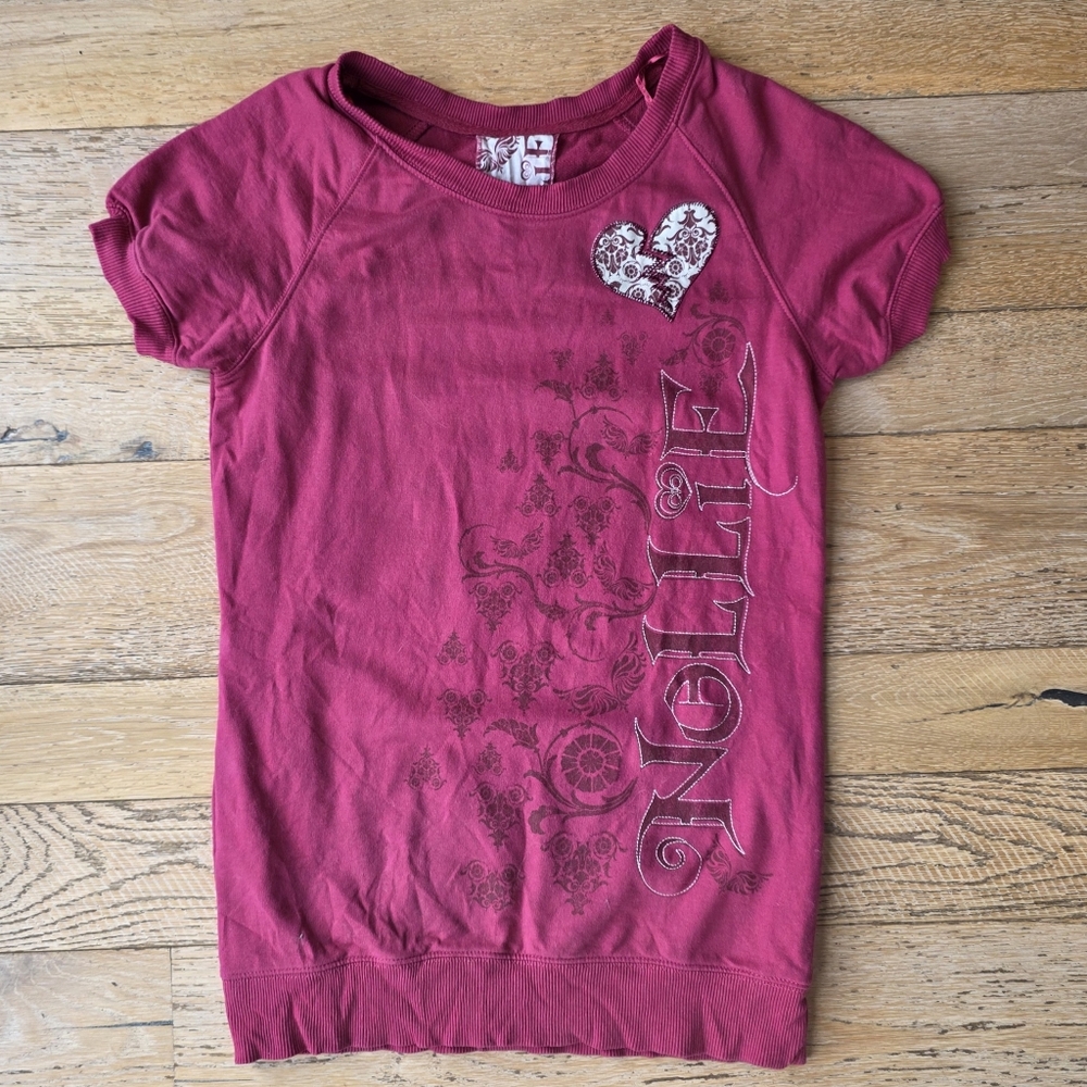 y2k Nollie PacSun Pink Cotton Graphic Sweatshirt 2000's skatergirl surfer heart
